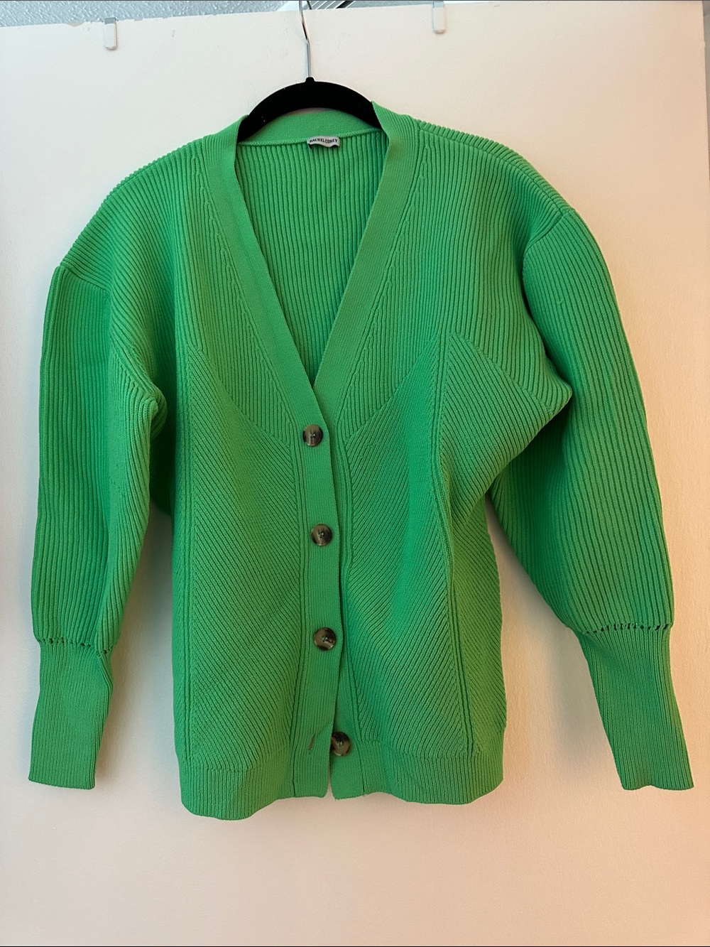 Rachel Comey Bright Green Ribbed V-Neck Cardigan size small